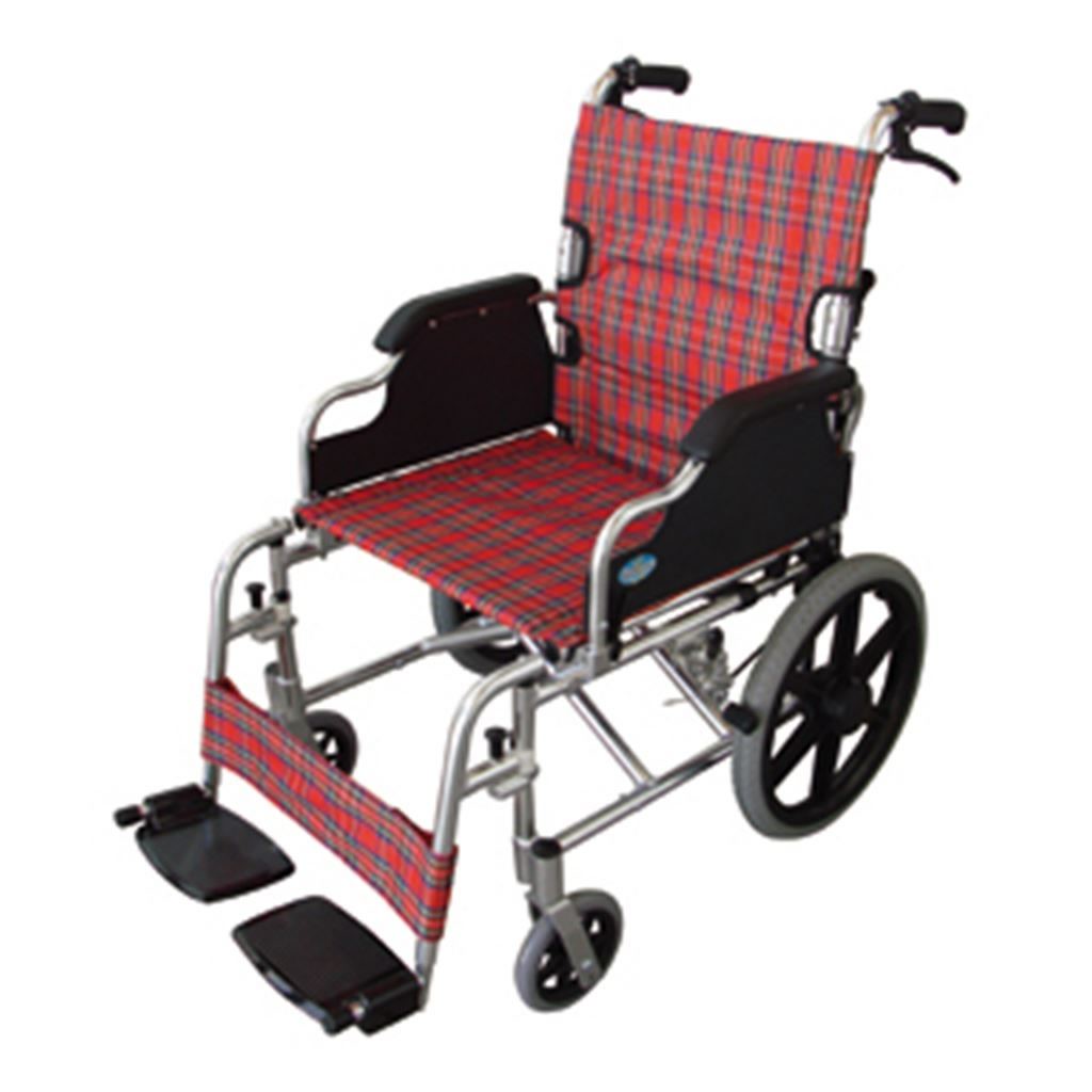 SILLA DE TRASLADO RIDER DESCANSA BRAZOS ABATIBLE. DESCANSA PIES DESMONTABLES. TELA TIPO ESCOCESA.